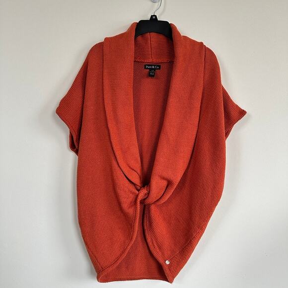 Pure & Co. Cocoon Knit Sweater Twist Knot Front V-Neck Shawl Collar S/M Orange - Picture 2 of 10